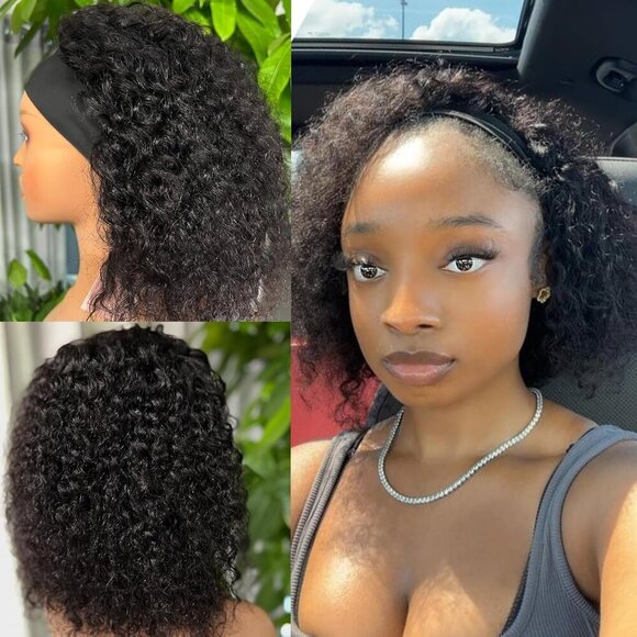 Headband Wig Human Hair Deep Wave 12 Inch No Lace Curly for Women Natural Style main image 6